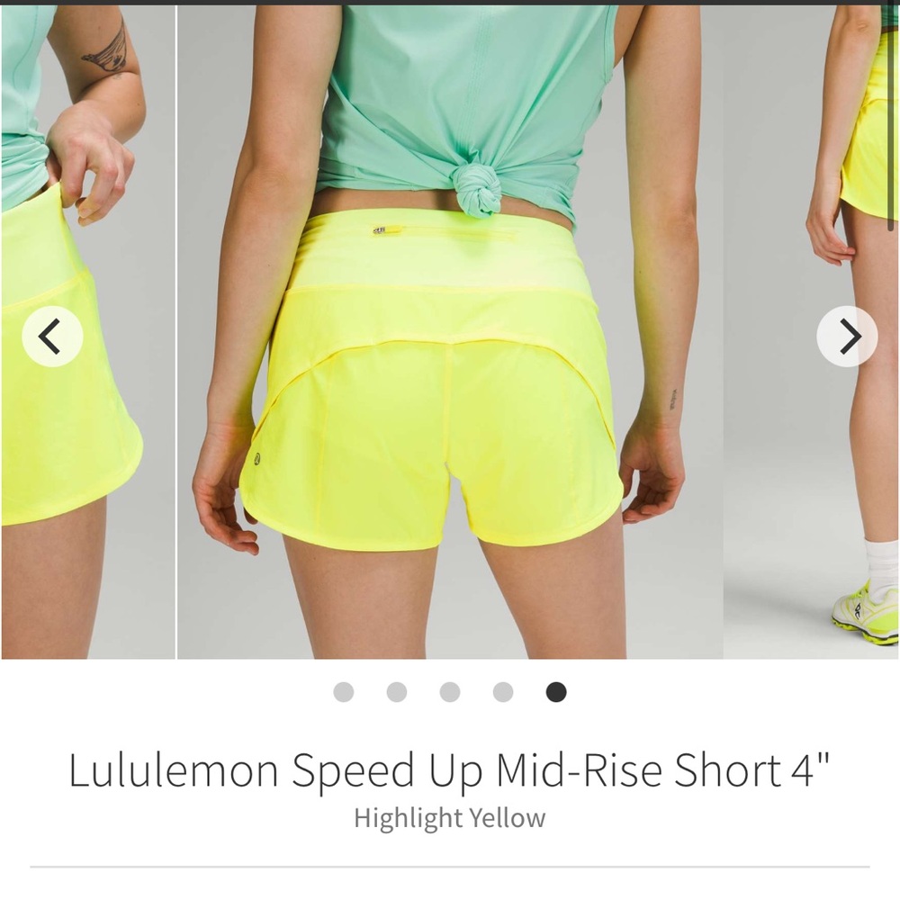 lululemon speed ups Mid rise 4” inseam highlighter yellow size 4 - Picture 4 of 8